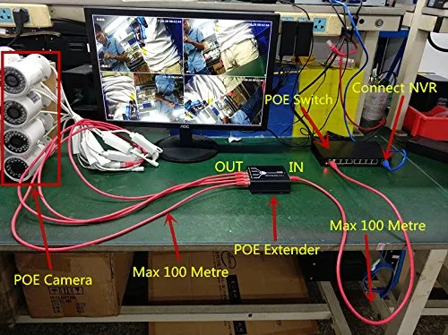 1 to 4 Poe Splitter and Extender Video Balun for IP Security Cameras System