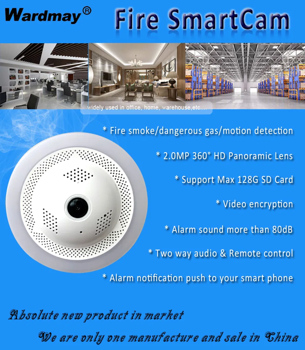 1080P Fire Smoke Detection Alarm 360 Panoramic WiFi Wireless Smart Camera