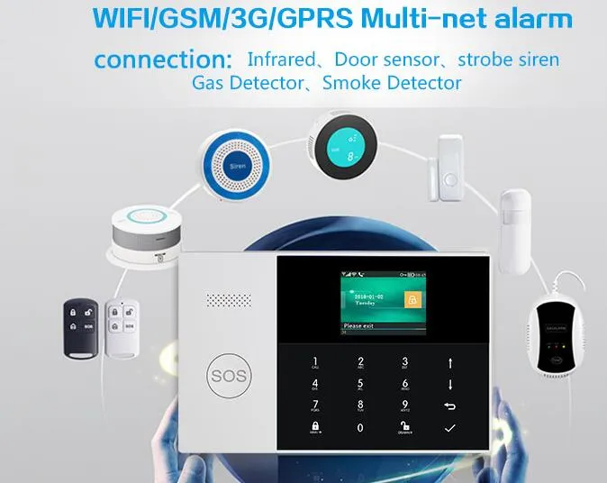 Home Security Burglar System with WiFi &GSM/3G&GPRS Alarm System Smoke Alarm System