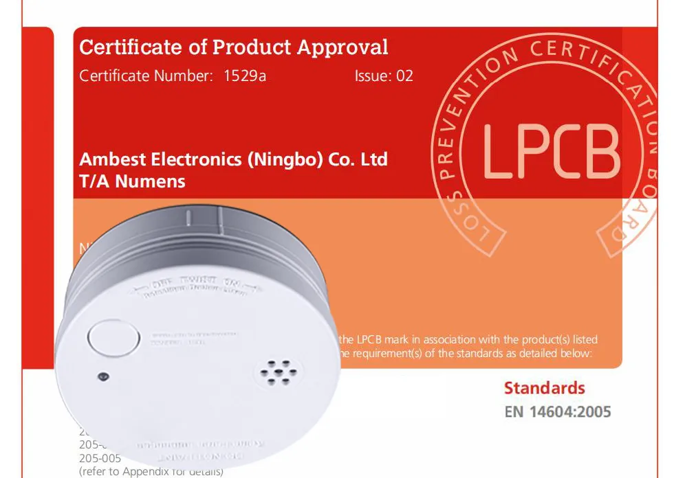 LPCB Wireless Fire Detector 3V Battery Photoelectric Smoke Alarm with 10 Years Life Battery