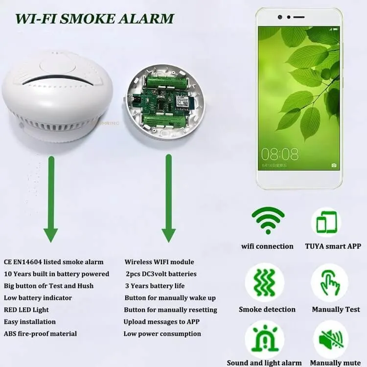 Manufacture Tuya Smart APP Control WiFi Interconneted Smoke Detector Alarm