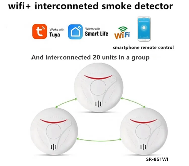 Manufacture Tuya Smart APP Control WiFi Interconneted Smoke Detector Alarm