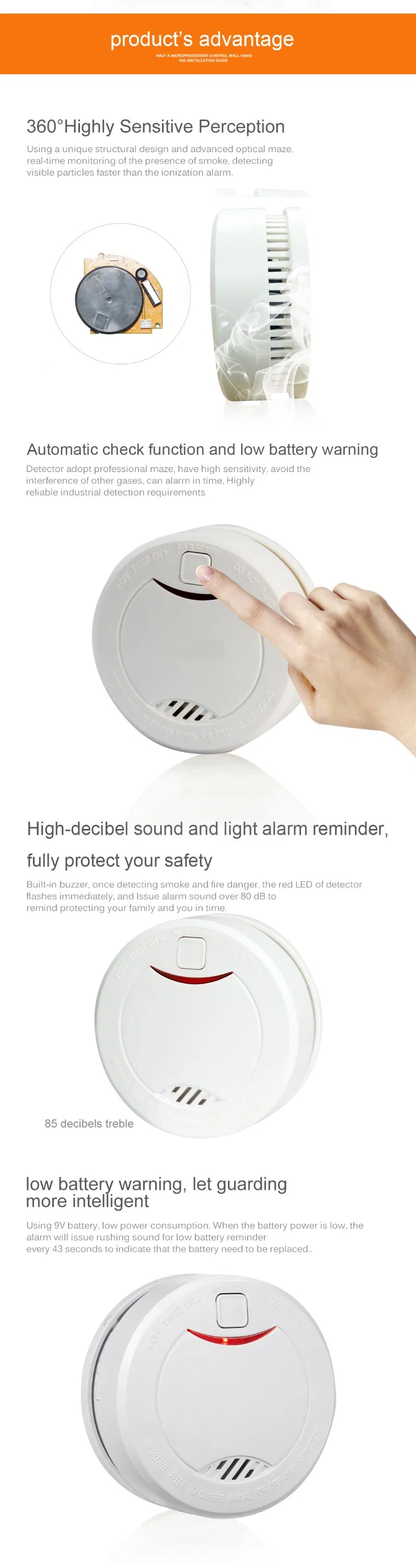New Design Cheap 10 Years Battery Life Stand Alone Photoelectric Smoke Alarm for Home