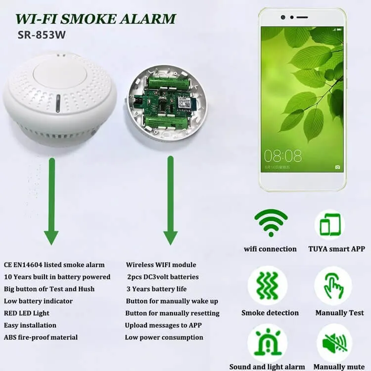 Tuya WiFi Smoke Detector Smart Life APP Fire Alarm Smoke Sensor WiFi Smoke Alarm Security Detector 85dB