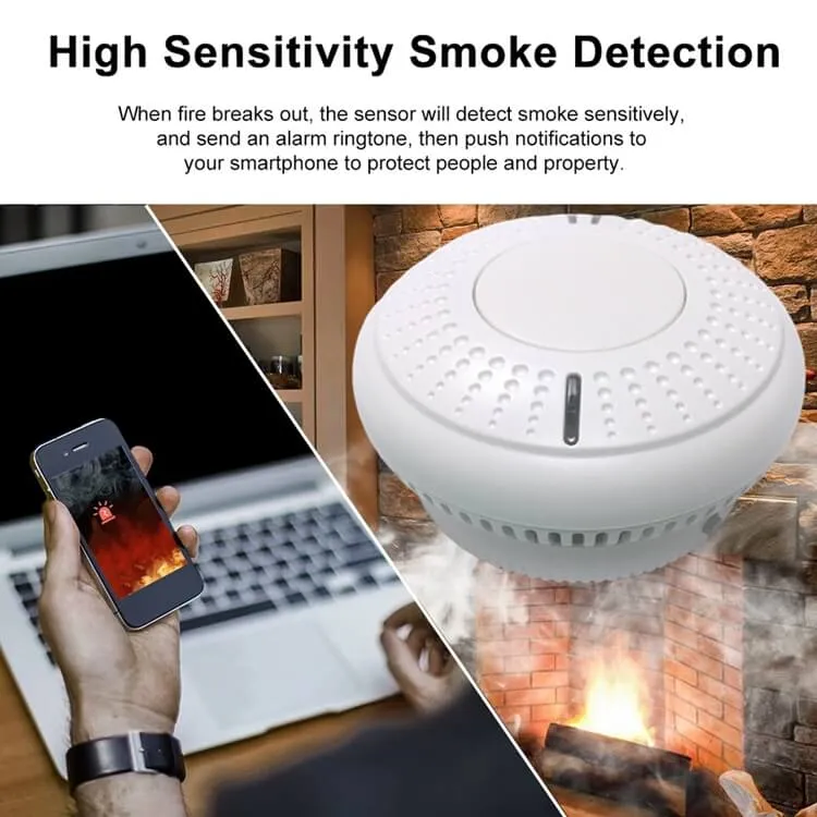 Tuya WiFi Smoke Detector Smart Life APP Fire Alarm Smoke Sensor WiFi Smoke Alarm Security Detector 85dB